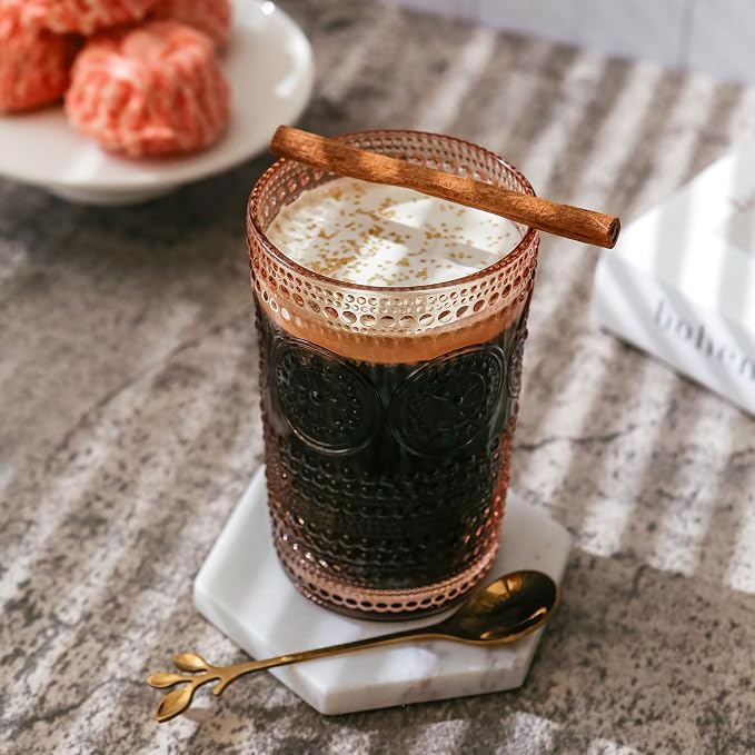 Kate Aspen Hobnail Beaded Floral Rose Gold Drinking Glasses Set of 6,(13 oz) Vintage Glassware Cocktail Glass Set,Juice Glass,Water Cups Great Hostess Gift & Gift for New Home Owners(Pack of 4)