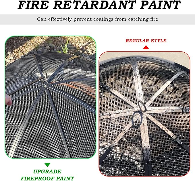 Fire Pit Spark Screen, 22 Inch Diameter Fire Pit Screen with Handle & Poker,Heavy Duty Metal Mesh Fire Pit Screen,Fire Pit Lid for Outdoor/Beach/RV Camping/Backyard