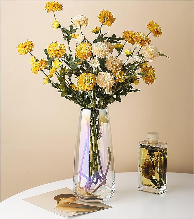 FANTESTICRYAN Modern Glass Vase Irised Crystal Clear Glass Vase for Home Office Decor (Neon Clear)