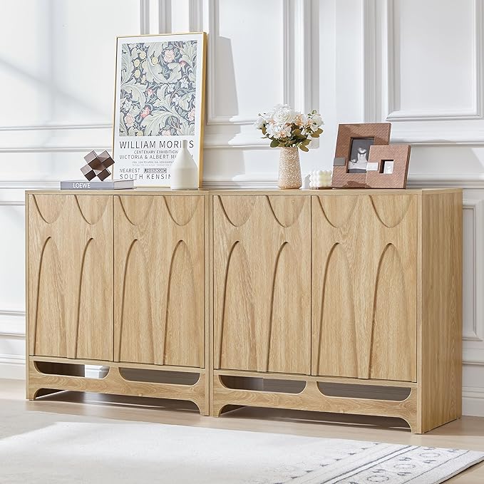 Bifins Sideboard Buffet Cabinet with Storage Set of 2, 63” Mid Century Modern Storage Cabinet with Adjustable Shelf and 4 Doors for Dining Room, Living Room,Entry