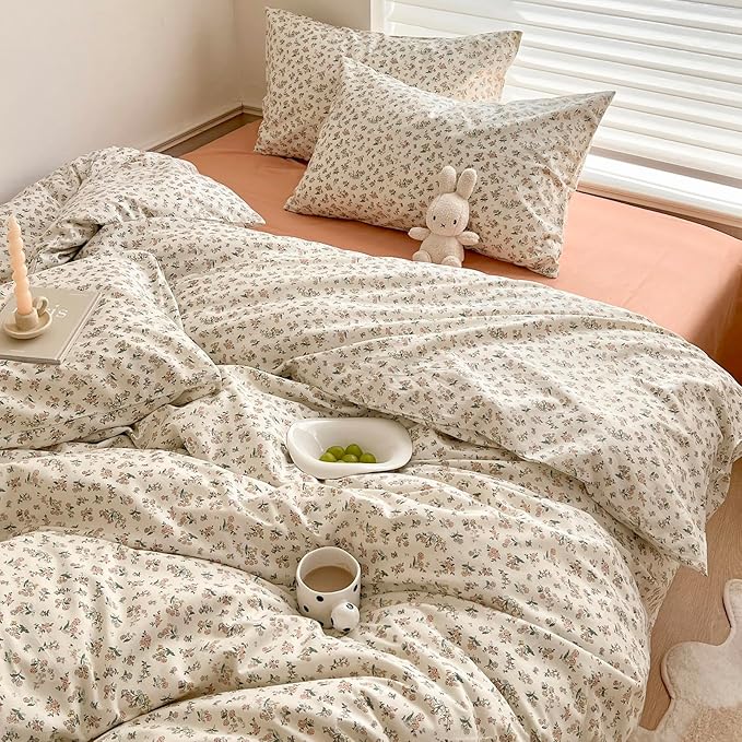 LifeTB Pink Floral Comforter Set Queen Vintage Flower Botanical Comforter Queen Fluffy Soft Cozy Aesthetic Floral Bedding Set Lightweight French Style Cute Flower Comforter Set for All Seasons