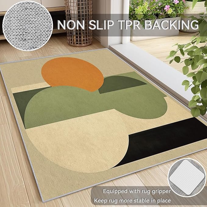 Mid Century Modern Rug 3x5, Washable Abstract Geometric Rugs for Living Room Bedroom, Minimalist Area Rug for Home Decor, Non Slip Backing Floor Carpet - 3 x 5 ft