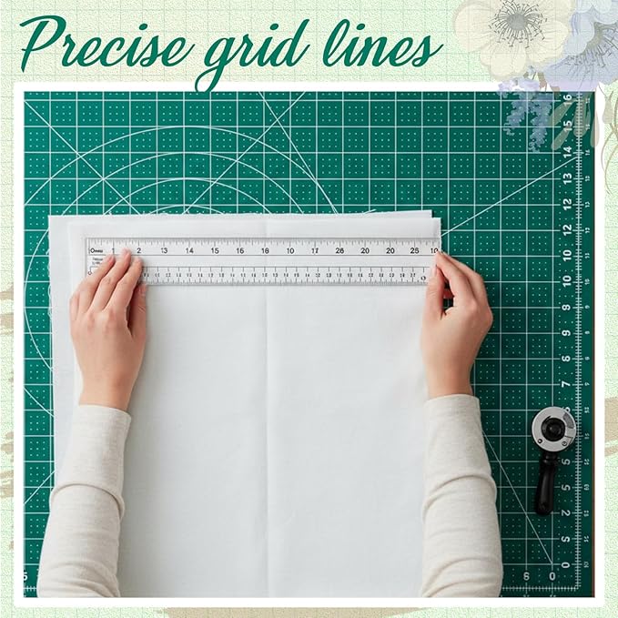 18" x 24" Self Healing Folding Cutting Mat with Grid for Quilting, Sewing, Craft Hobby Board Sewing Cutting Mat for Quilting, Leather, Fabric, Crafting, Scrapbooking, Art, Clay, Green