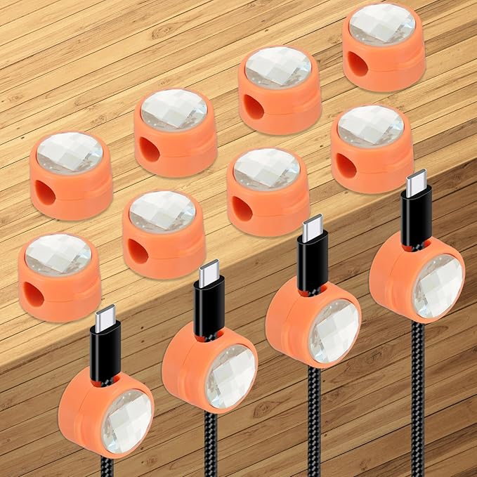 PATIKIL Cable Organizer Holder, 12 Pcs Magnetic Spring Desk Cable Management Clips Adhesive Cord Holder Keeper for Office Desktop Wall Car, Orange