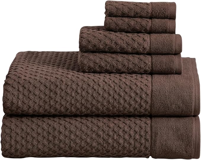 Great Bay Home Bath Towels - 100% Cotton 6 Piece Bath Sheet Set - Diamond Waffle Weave - Absorbent, Durable, Quick-Dry Towels for Bathroom (Chocolate)