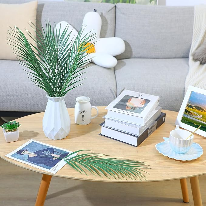 CCINEE 16 PCS Artificial Palm Leaves, Faux Large Palm Fronds Fake Tropical Plant Simulation Safari Leaves with Stems for Home Hawaiian Luau Party Jungle Beach Theme Party Decoration