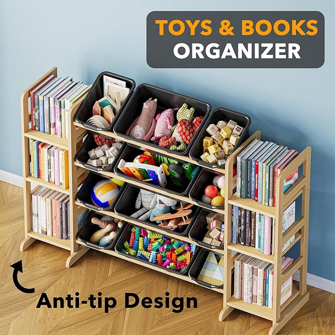 SpaceAid Toy Storage Organizer with 6 Shelves and 12 Bins, Toy Organizers Storage Bookshelf, Kids Bin Shelf Toys Box Bookcase for Bedroom Playroom Organization Room Decor, True Black