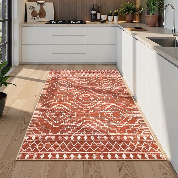 Wonnitar Moroccan 5x7 Area Rugs, Large Soft Rug for Dining Room, Washable Bohemian Tribal Living Room Bedroom Rug, Geometric Non-Shedding Indoor Carpet for Closet Nursery Entry (Brown,5'x7')