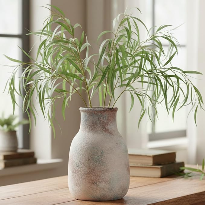 Ceramic Rustic Farmhouse Vase,8.5 Inch Flower Vase Home Decor Vintage Pottery Decorative Vases for House,Living Room Handmade Terracotta Vases Decor for Kitchen,Bedroom,Mantel,Book Shelf,Office,Coffee