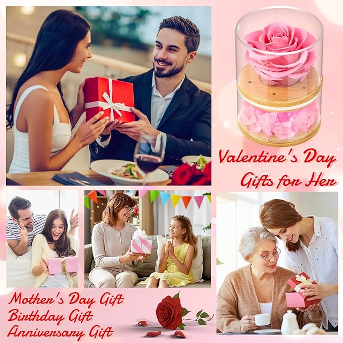 Women Gifts for Christmas Flower Gifts for Mom,Xmas Gift for Her,Preserved Pink Roses with Light,Forever Flowers Birthday Gifts for Women,Wife,Girlfriend Gifts Ideas on Birthday,Anniversary,Valentines
