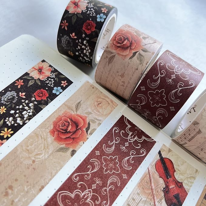 WT Academia Washi Tape Set, 5 Rolls, Original Designs, Vintage Floral Decorative Masking Tape, DIY Crafts, Bullet Journals, Planners, Scrapbooking, Journals Gifts, Adhesive Wrapping Tape, Paper Tape