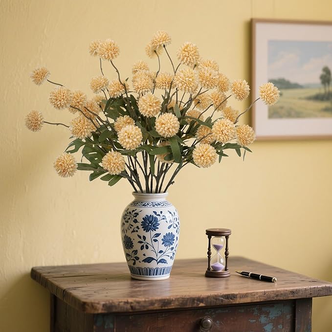 Fake Flowers 20.5In Artificial Chrysanthemum Faux Mums Faux Flowers for Vase Fall Long Stems Flower Silk Flower for Indoor Home Decoration Kitchen Office Wedding Decor 10PCS,Orange（No Vase）