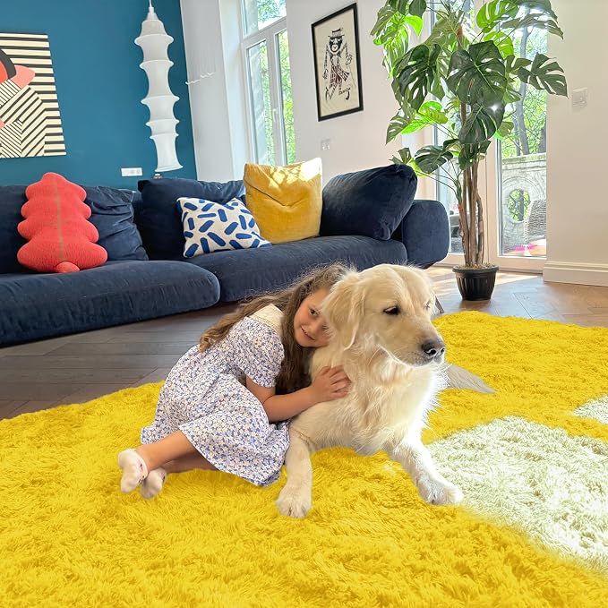 OLANLY 2x8 Machine Washable Runner Rugs for Hallway, Soft Fluffy Shaggy Bedside Rugs for Bedroom, Living Room, Indoor Floor Carpet for Kids Girls and Boys, Nursery Rooms, Home Decor Aesthetic, Yellow