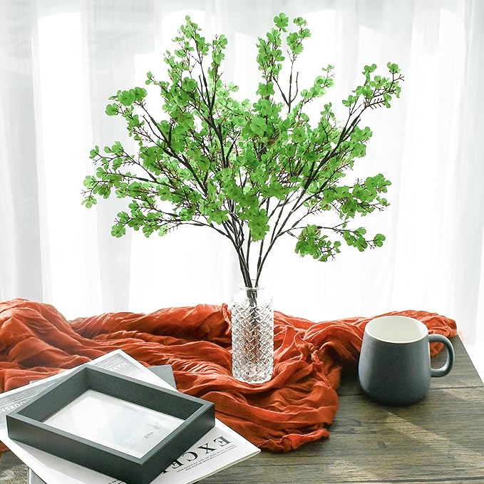 Mandy's Green Artificial Baby’s Breath European Flowers 6 Bundles Silk Gypsophila with Bendable Stems for Fall Thanksgiving & Christmas Centerpiece Wedding Decor and Table Arrangements