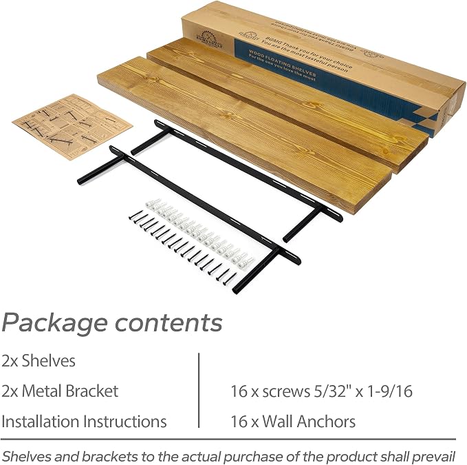 BGMG Wood Floating Shelves for Wall 30 inch Set of 2, Rustic Wooden Wall Mount Shelves for Living Room Bedroom Kitchen Farmhouse 2-30x6.7x1.25 inch- Gold Oak