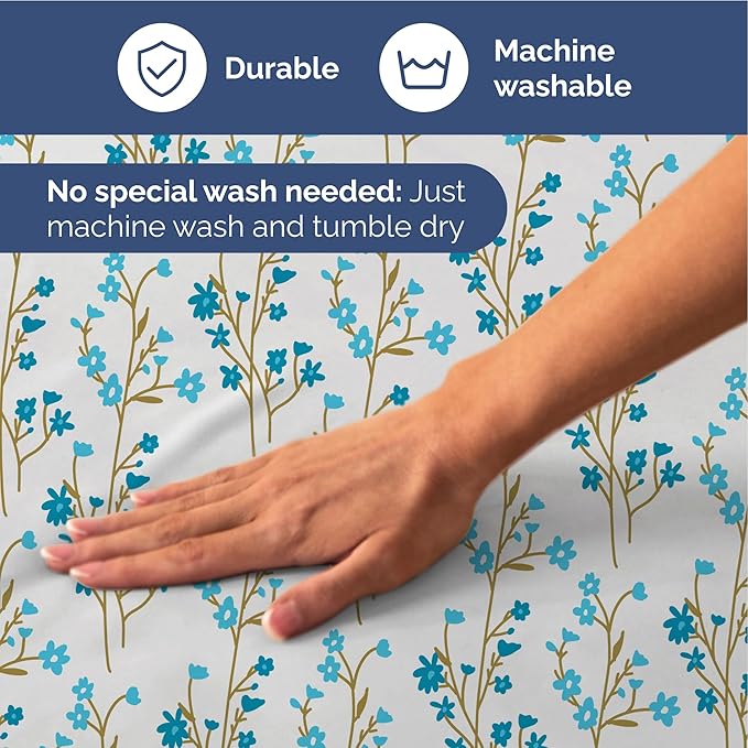 Floral Sheets - Blue Floral Bed Sheet Set - 1 Flat, 1 Fitted & 2 Pillowcases w/ Deep Pockets - Comfy, Wrinkle & Fade Free - Boho Botanical Bedding - Ultra-Soft, Breathable & Cooling - King Size Set
