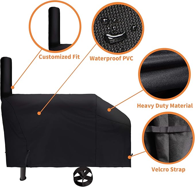 i COVER 66 Inch 600D Heavy Duty Water Proof Patio Outdoor Canvas Offset BBQ Barbecue Smoker Covers for Oklahoma Joe s Highland and Landmann Brinkmann Char-Broil Char-Griller