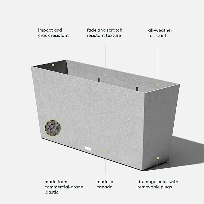 Veradek Midori Long Trough Planter (Light Grey, 39 inch - 2 Pack with 2 Saucer Trays)