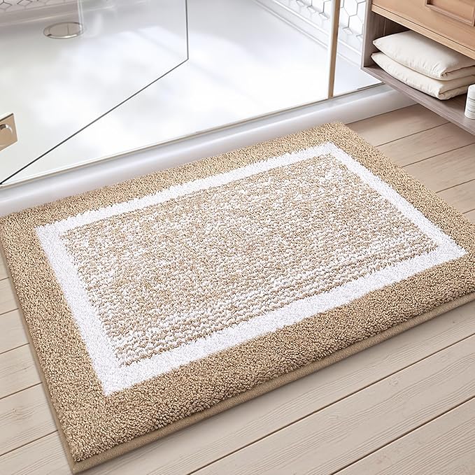 Color&Geometry Small Bath Mats for Bathroom Simple and Stylish, 16"x24" Khaki Bathroom Rugs, Non Slip, Absorbent, Soft, Washable, Microfiber Bathmat Shower Mat Outside Shower