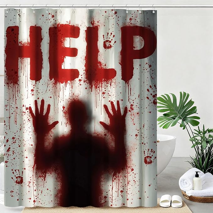 Halloween Shower Curtain Help Me Shower Curtains for Bathroom Waterproof Fabric Bath Curtain Decor with Hooks