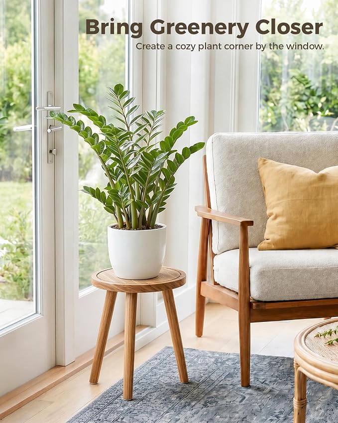 Bamworld 3 Pack Plant Stand Indoor Single Plant Stand for Multiple Plants Corner Plant Stool Wooden Plant Stands for Patio Garden Balcony Living Room Bedroom(Nature)
