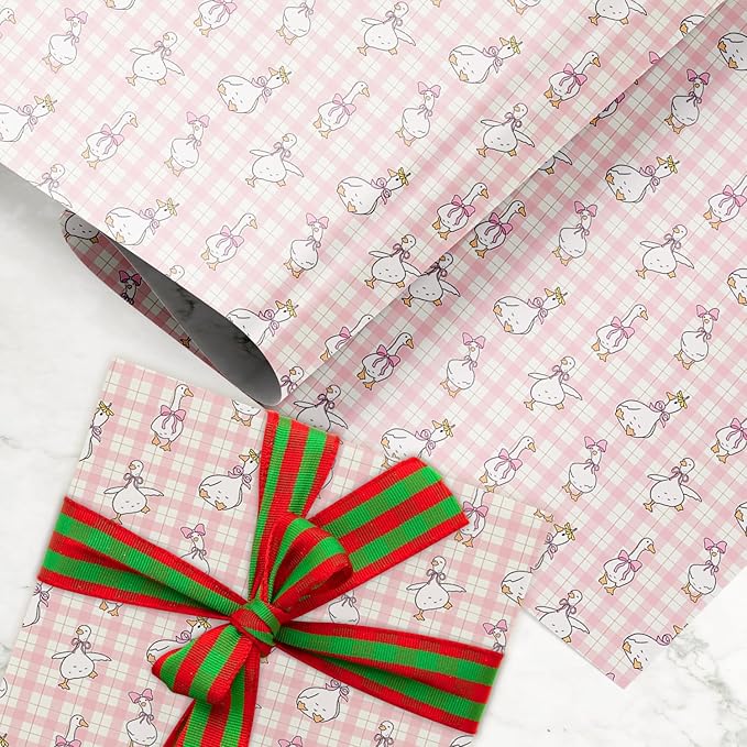 A New Silly Goose Birthday Wrapping Paper, 5 Sheets Pink Goose Coquette Gift Wrapping Paper, Suitable for Birthday, Baby Shower, and Christmas Party, Decorations for Christmas Baby, 27.5 x 19.6 inches