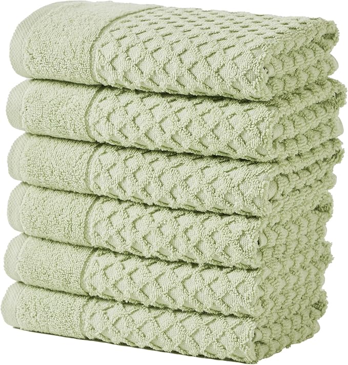 Great Bay Home Hand Towels - 100% Cotton 6 Pack 26x16 Hand Towel Set - Absorbent, Durable, Quick-Dry Towels for Bathroom (Pale Green)