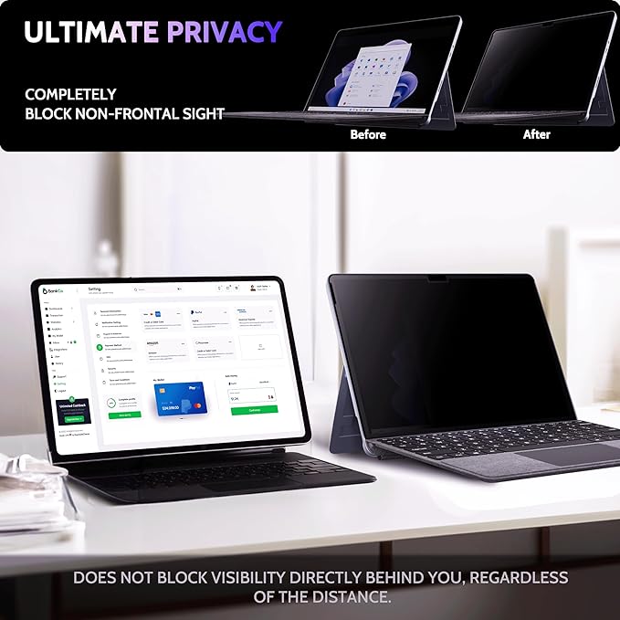 Peslv Privacy Screen for 10.5 Inch Surface Go 4/3/2/1, MagicSuction™ Removable Anti Spy Black Protector, Glare Blue Light Filter for Microsoft Laptop Computer Monitor