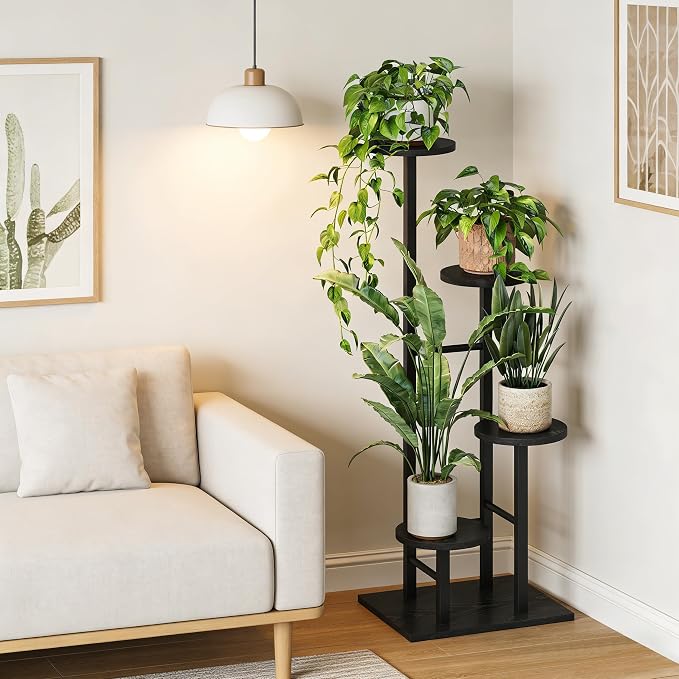 5 Tier Plant Stand Indoor, Corner Plant Shelf, Plant Shelves Organizer, Flower Stand for Multiple Plants, Tall Wood Plant Shelf Holder for Indoor, for Living Room, Balcony GPS108BW