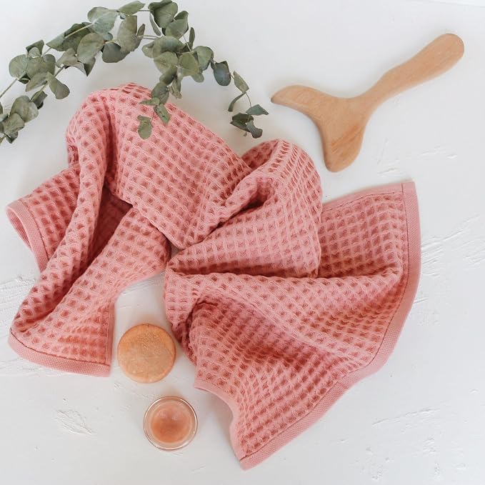 sea me at home Waffle Hand Towel – 100% Turkish Cotton, Quick-Dry, Soft and Absorbent Bathroom Towel (Powder Pink)