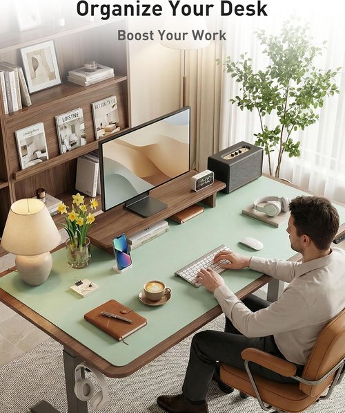 Aothia Faux Leather Desk Mat - Large Non-Slip Mouse Pad | Waterproof Writing Surface (Aqua, 40" x 24")