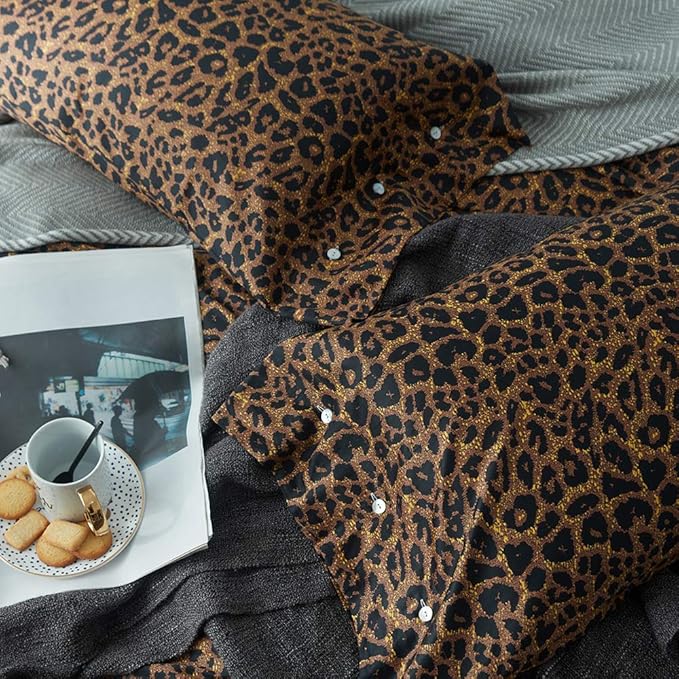 mixinni Wild Animal Print Duvet Cover Twin XL Size 100% Long Staple Cotton Sexy Leopard Print Bedding Set with Zipper Closure Ties, Perfect for Man and Woman, Ultra Soft and Easy Care, 3pcs