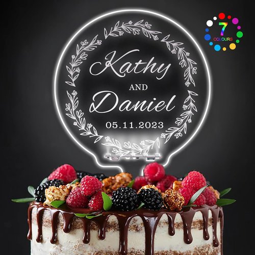 LED Personalized Wedding Cake Toppers - Light Up MR & MRS Decorations with Custom Name | 7 Color Changes