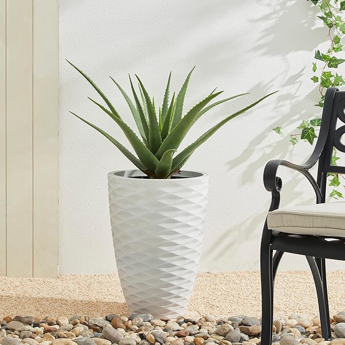 Glitzhome 2 Set 19" Outdoor Planter, Polyresin Modern Decor Large Tall Gardening Containers Flower Pots, White