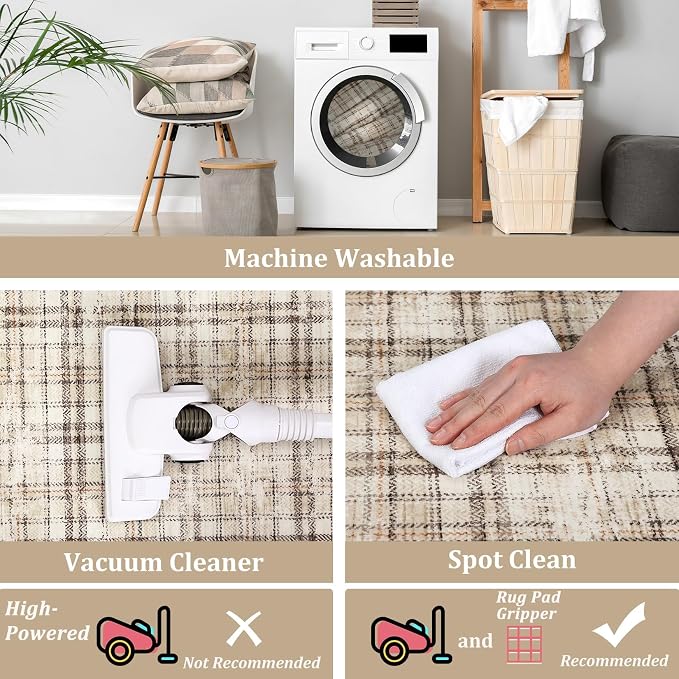 3x5 Entryway Rug Washable Bedroom Rugs with Non Slip Rubber Backing, Plaid Soft Low Pile Rustic Stain Resistant Accent Rug for Entrance Living Room Office Home Decor