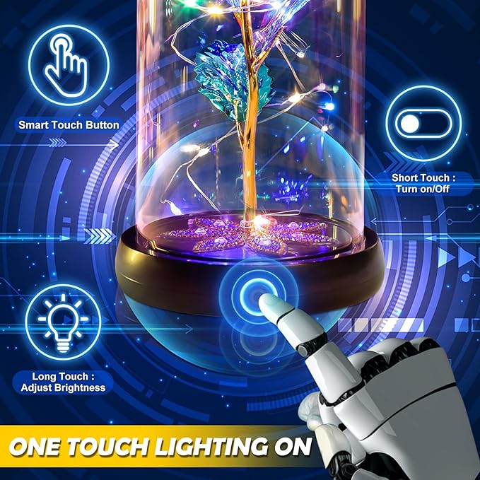 Beferr Birthday Gifts for Women Mom Rechargeable Galaxy Glass Roses Forever Preserved Flowers for Delivery Prime Smart Touch Light Up Rose in Dome Gift for Grandma Sister Wife Her Girlfriends Daughter