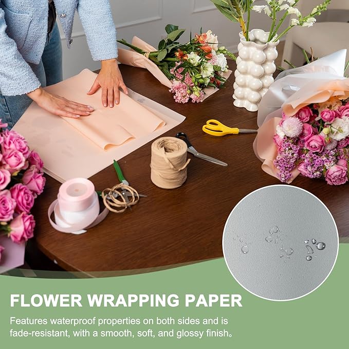 PATIKIL Flower Gift Wrapping Paper, 20 Sheets Double Sided Golden Waterproof Bouquet Paper Wrap Florist Supplies Packaging Floral Papers for Wedding DIY Craft Valentine, Light Gray/Gold
