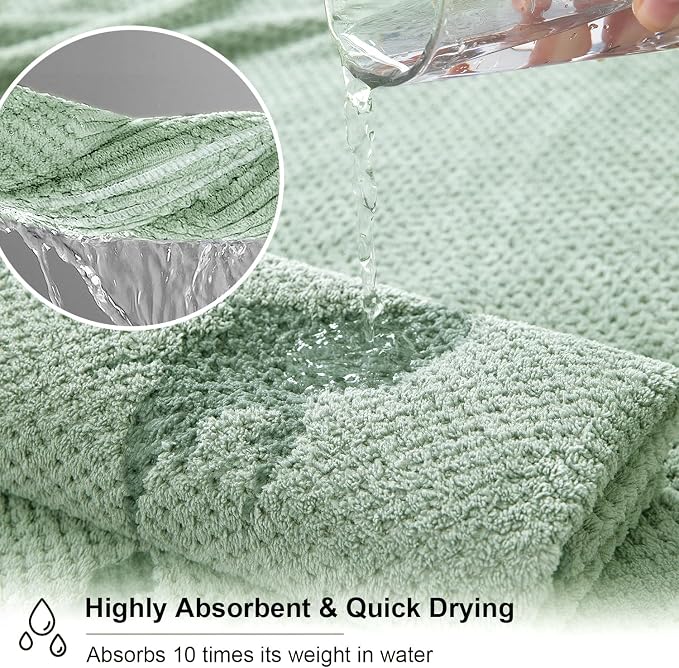 2 Pcs Green Hand Towel Set 16"x31" Soft Highly Absorbent Quick Dry Bathroom Towels Polyester Plush Towels Set Woven Towels for Bathroom Kitchen Hotel Spa Gym