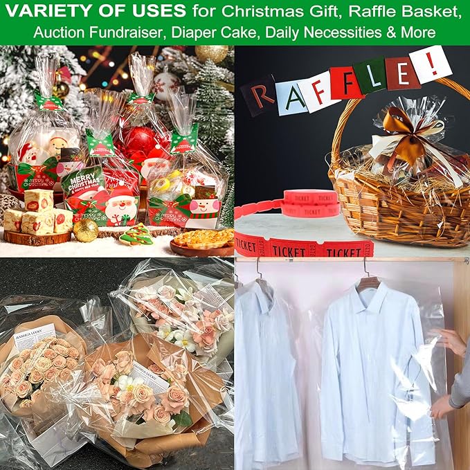 SYOGUA Large Clear Cellophane Bags, 3 Mil Thick 30" x 40" Jumbo Gift Baskets Bags, Crystal Clear Cellophane Wrap Big Plastic Christmas Gift Bags for Packaging 10 Pack