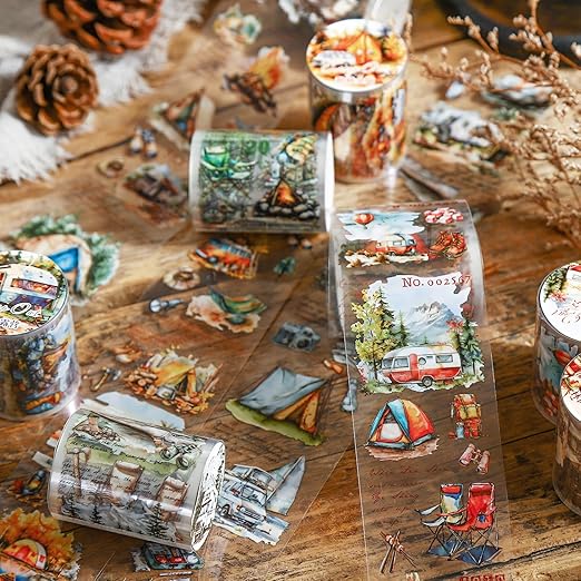 AuriicLeaf Forest Camping Theme PET Tape Set, 6 Rolls of Nature Adventure Stickers for Scrapbooking, Junk Journaling, DIY Crafts, and Art Supplies
