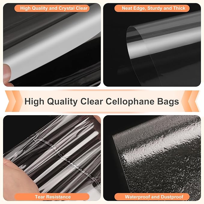TMIOLUD 10PCS Extra Large Cellophane Bags, 30x40 Inches Premium Clear Cellophane Wrap for Gift Baskets, Clear Gift Bags Packaging 2.6 Mil Thick