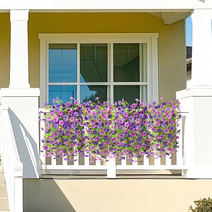 Artificial Faux Flowers Plants for Outdoor Spring Summer Decoration, 2PCS Fake Silk Daisy Flowers No Fade UV Resistant Realistic for Outside Home Planter Porch Patio Balcony Yard Decor (Purple)