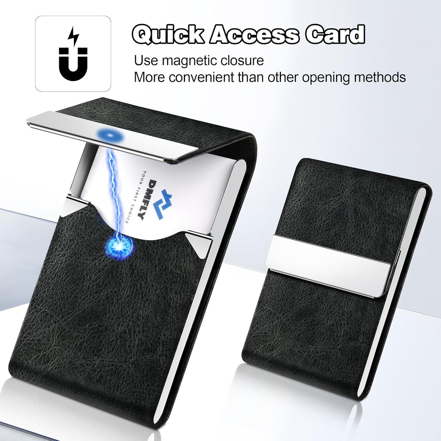 Skiennix Business Card Holder - Slim PU Leather & Stainless Steel Case with Magnetic Closure | Unisex Design
