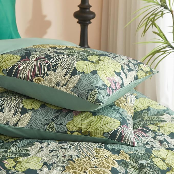 mixinni Tropical Multicolored Leaves Print Duvet Cover 2 Pillowcases Botanical King Size Floral Duvet Cover Set Soft Cotton Bedding Set for Her and Him-Easy Care, Soft and Durable-King Size
