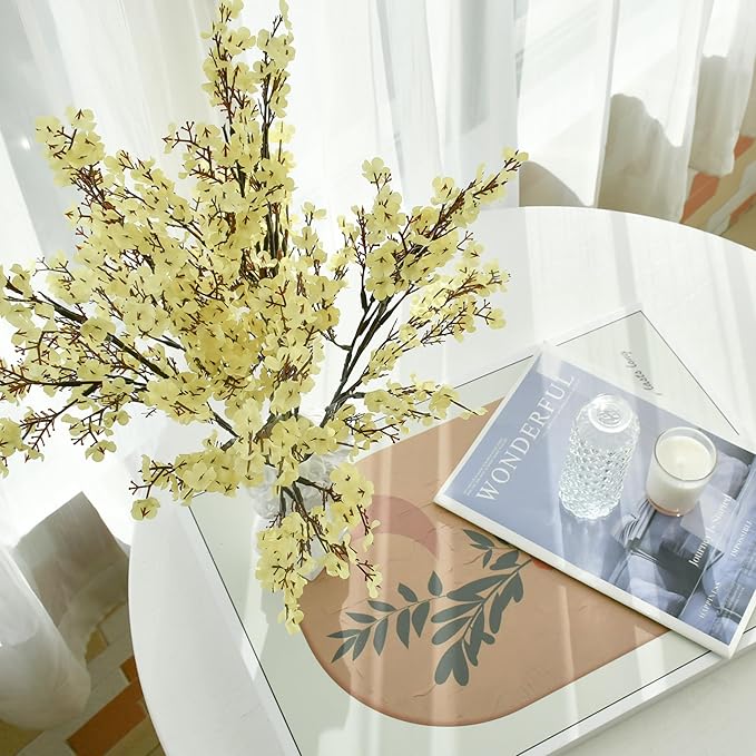 Mandy's Light Yellow Artificial Baby’s Breath European Flowers 6 Bundles Silk Gypsophila with Bendable Stems for Fall Thanksgiving & Christmas Centerpiece Wedding Decor and Table Arrangements