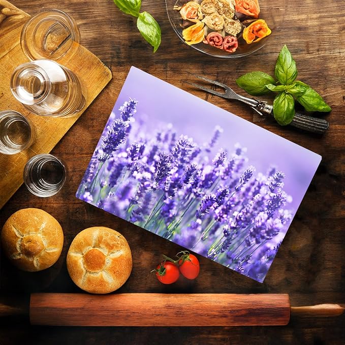 Lavendar Floral Pattern Flower Love Kitchen Glass Cutting Board Decorative Valentine's Mother's Day Gift For Her Flowers (Lavendar)