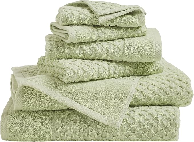 Great Bay Home Bath Towels - 100% Cotton 6 Piece Towel Set - Diamond Waffle Weave - Absorbent, Durable, Quick-Dry Towels for Bathroom (Pale Green)