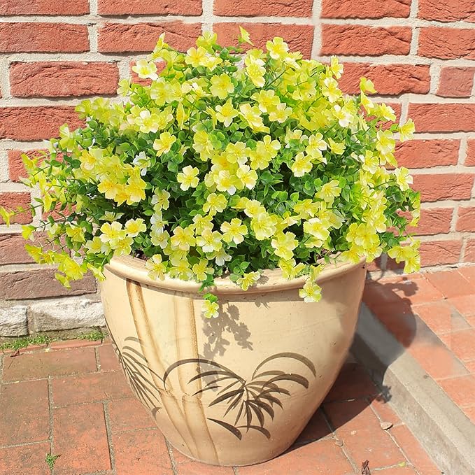 24 Bundles Artificial Flowers for Outdoors No Fade Fake Plants Faux Flowers for Spring Summer Decor, UV Resistant Artificial Outdoor Plants for Outside Planter Porch Balcony Patio Decor - Yellow