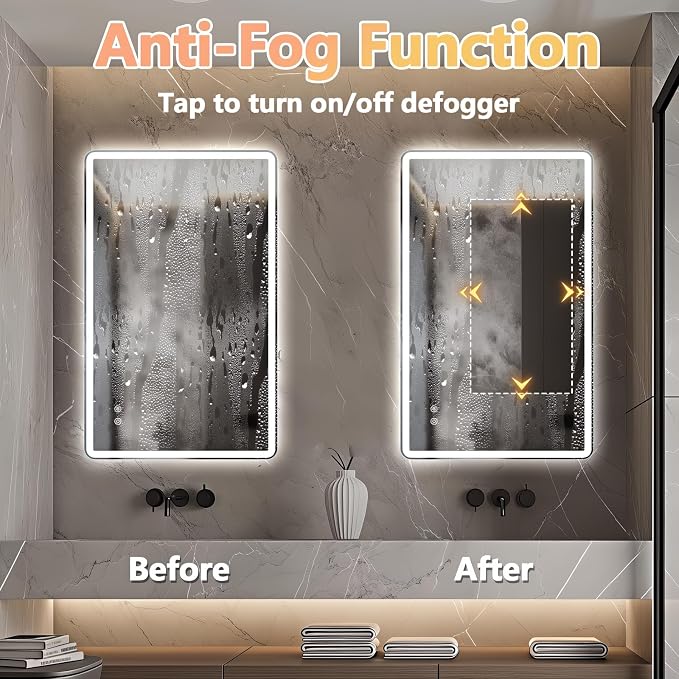 Niccy 30"x48" LED Bathroom Mirror, Rectangle Vanity Mirrors with Lights, Frontlit & Backlit Lighted Vanity Mirror, Memory Funtion, 3 Colors & Stepless Dimmable, Anti-Fog, Horizontal/Vertical