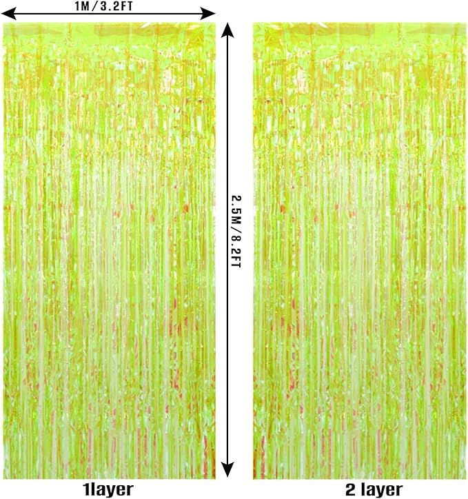 2 Pack Neon Green Foil Fringe Backdrop Curtains Party Decoration, 3.2 x 8.2 ft Tinsel Backdrop Curtains for Parties Photo Booth Wedding Graduations Birthday Party Supplies (Iridescent Green)